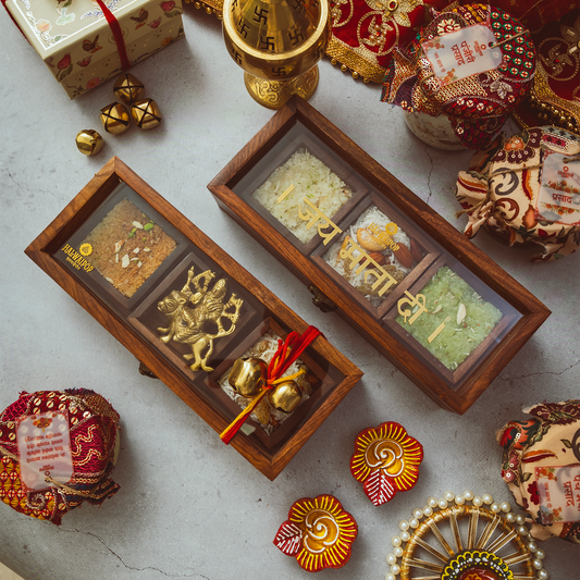 Navratri Special- Wooden Glass Box With Brass Murti