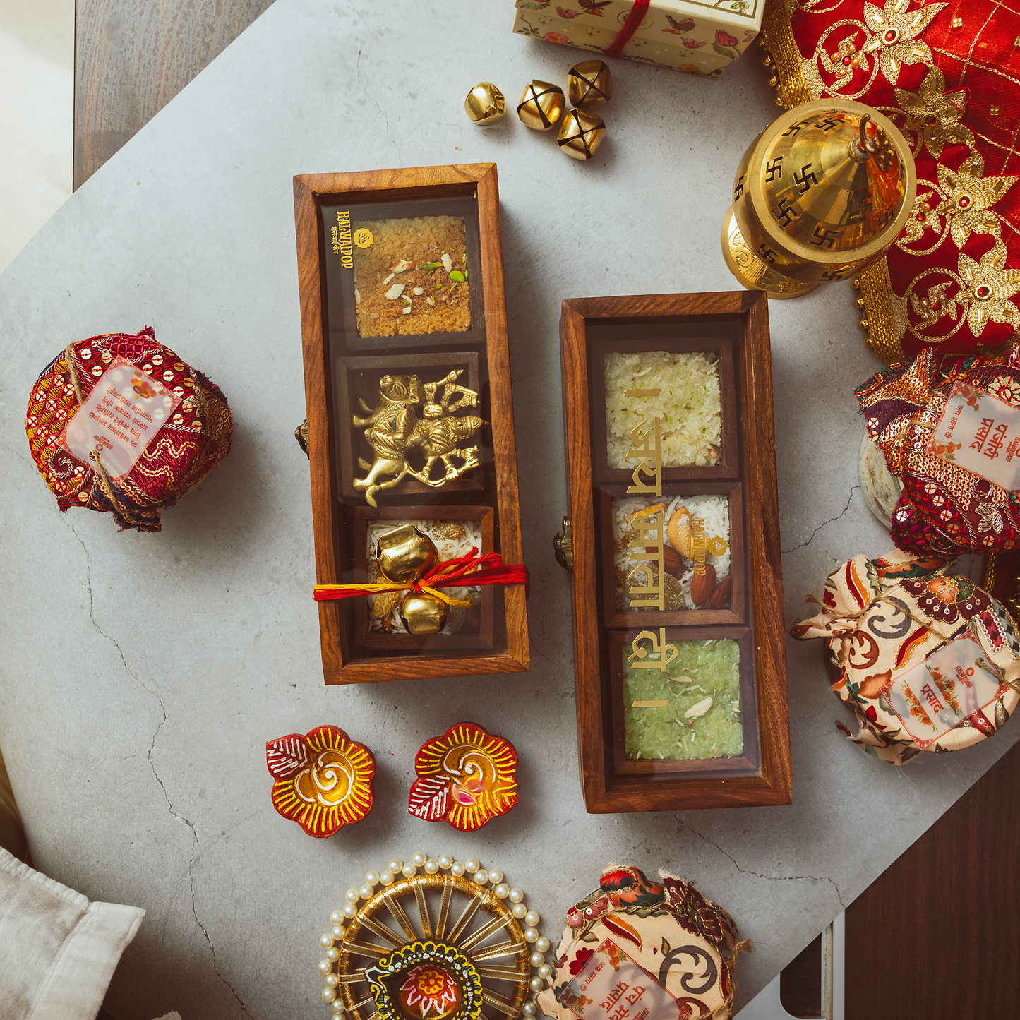 Navratri Special- Wooden Glass Box With Brass Murti