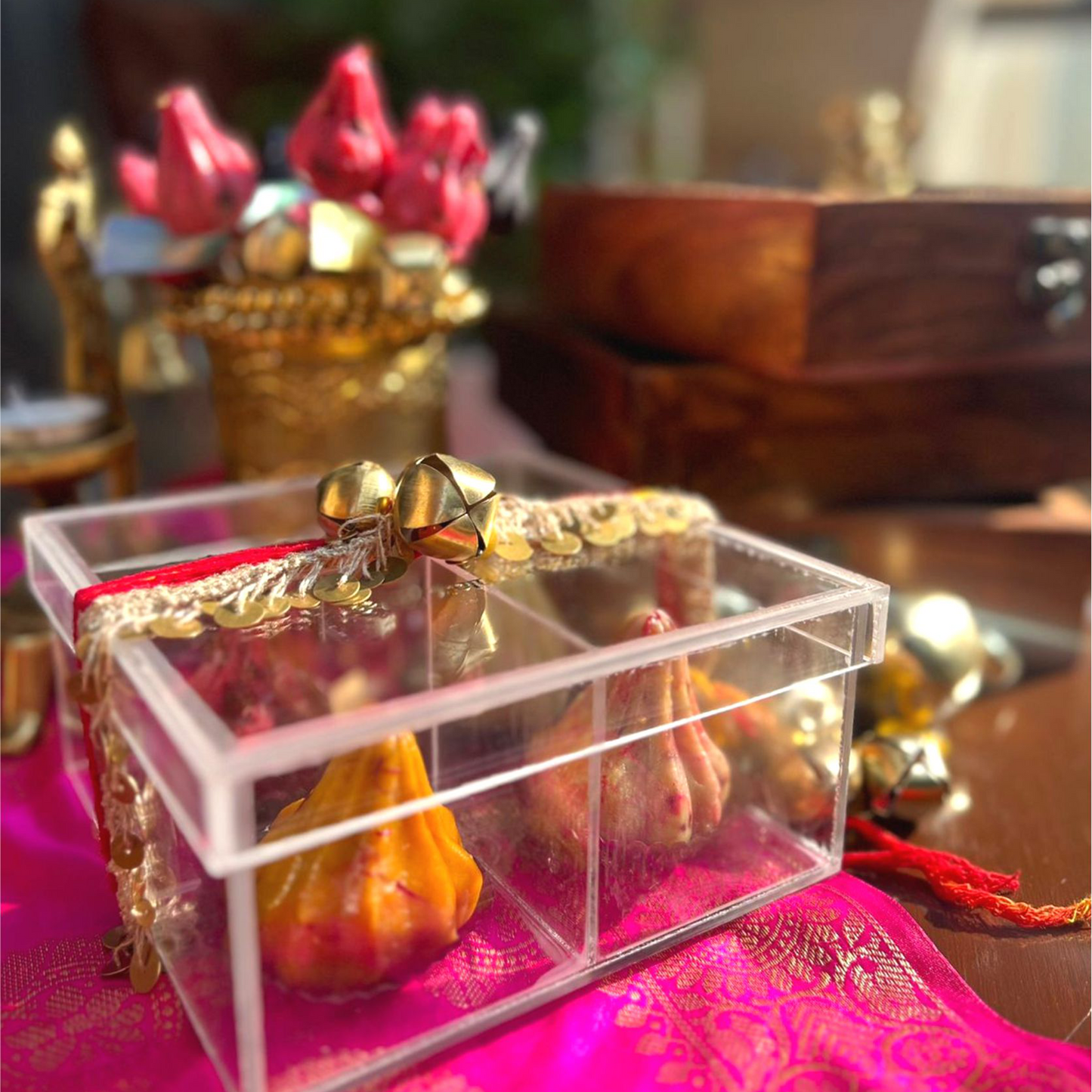 Brass Ghungroo Box- 4 Large Modaks
