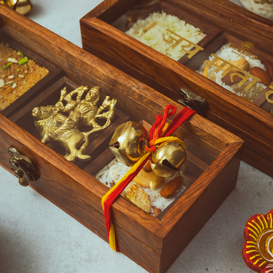 Navratri Special- Wooden Glass Box With Brass Murti
