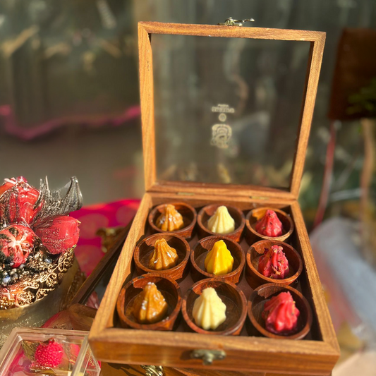 Wooden Gold Mantra Box - 9 Modaks
